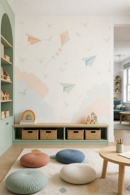 Paper Airplanes Wallpaper Kites Nursery Removable Wall Decor
