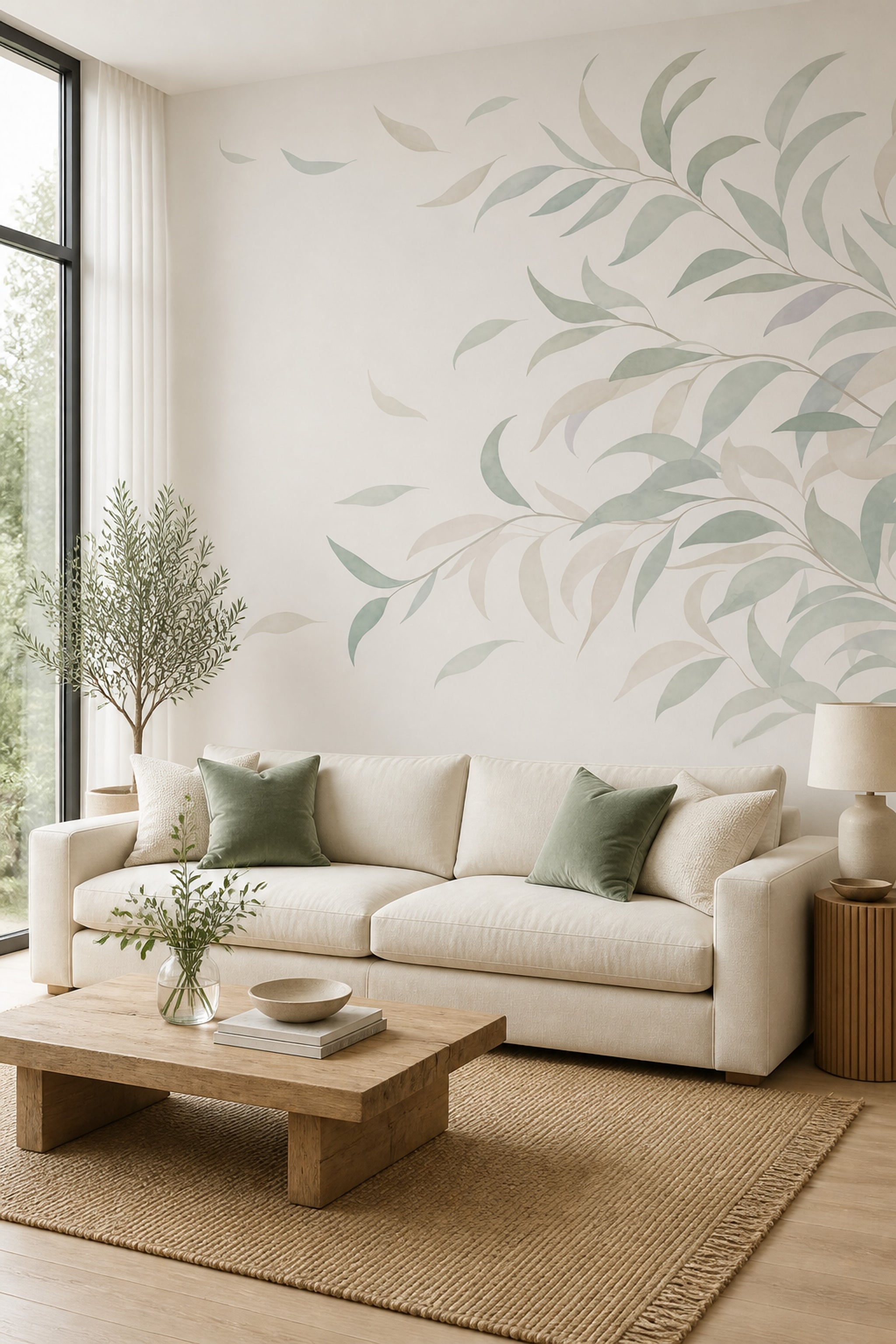 Botanical Wallpaper Leafy Branches Watercolor Wall Mural
