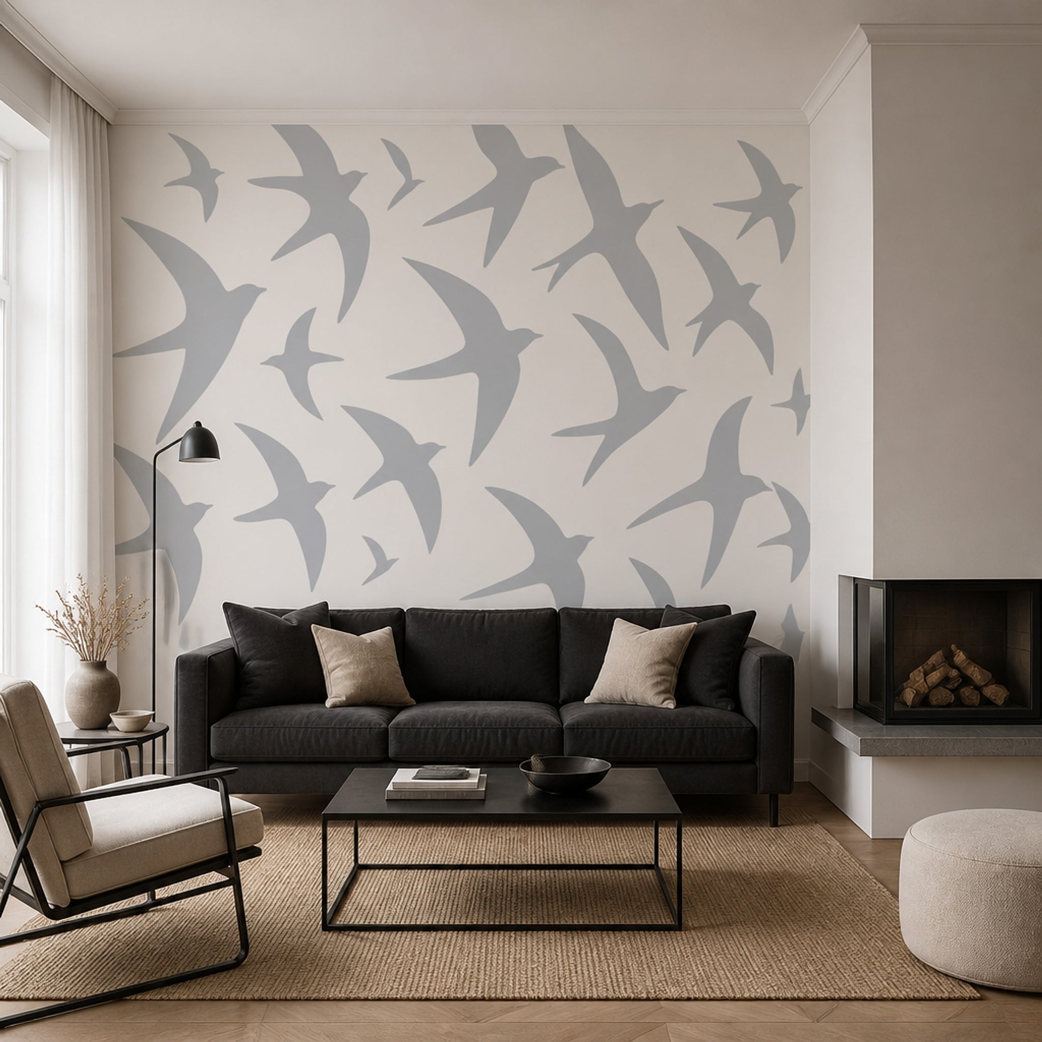 Bird Silhouettes Wallpaper Swallows Removable Flying Birds Wall Decor