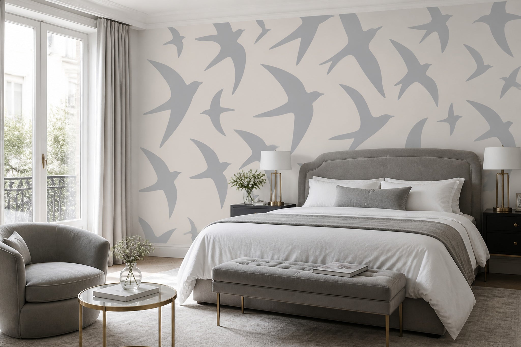 Bird Silhouettes Wallpaper Swallows Removable Flying Birds Wall Decor