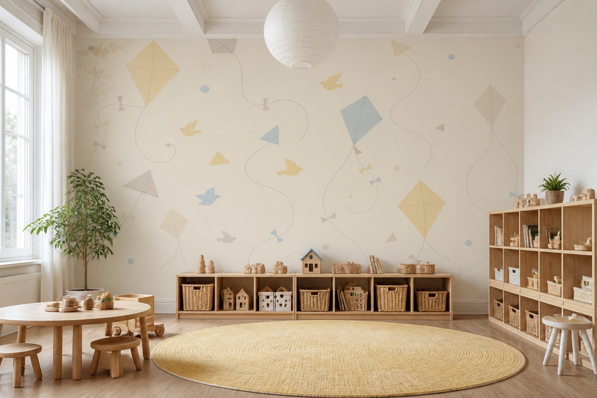 Kites Wallpaper Pastel Cream Background Wall Mural