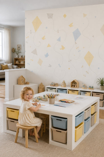 Kites Wallpaper Pastel Cream Background Wall Mural