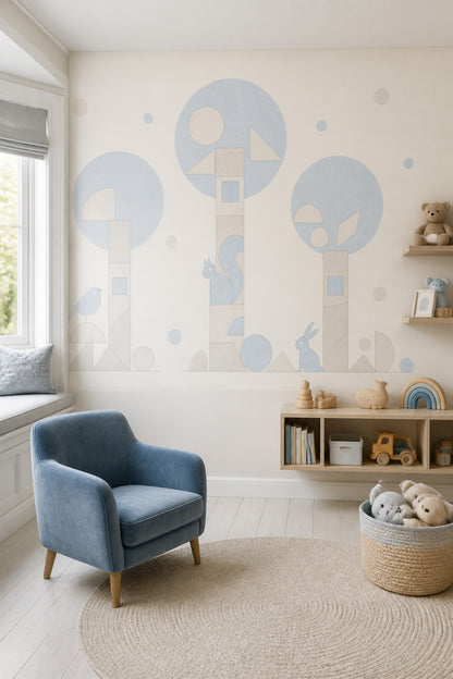 Geometric Woodland Wallpaper Pastel Nursery Removable Scandinavian Wall Decor