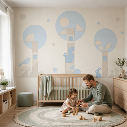 Geometric Woodland Wallpaper Pastel Nursery Removable Scandinavian Wall Decor