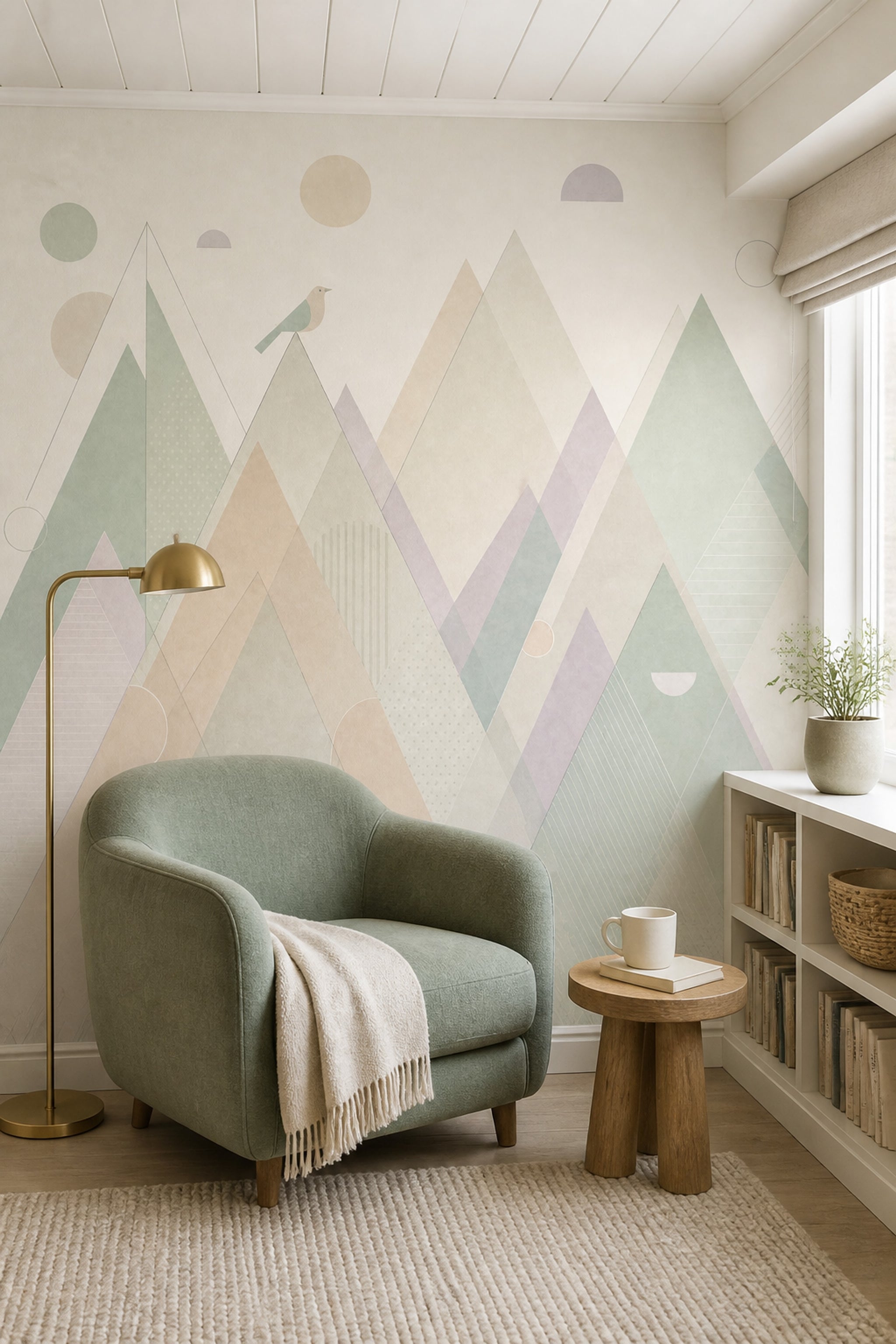Pastel Mountains Wallpaper Geometric Landscape Scandinavian Removable Wall Decor