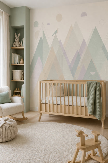 Pastel Mountains Wallpaper Geometric Landscape Scandinavian Removable Wall Decor