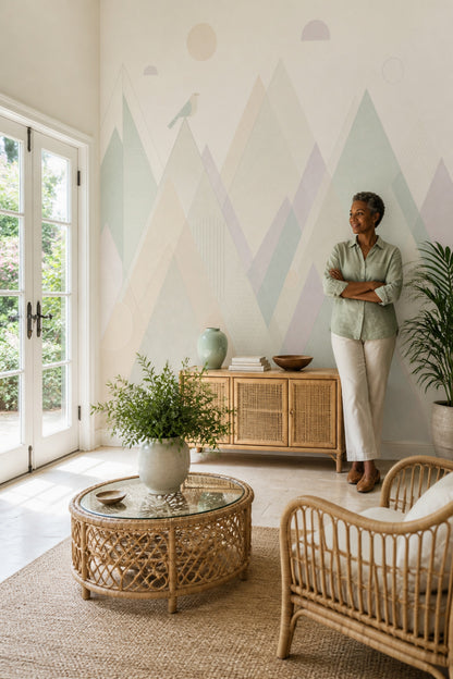 Pastel Mountains Wallpaper Geometric Landscape Scandinavian Removable Wall Decor