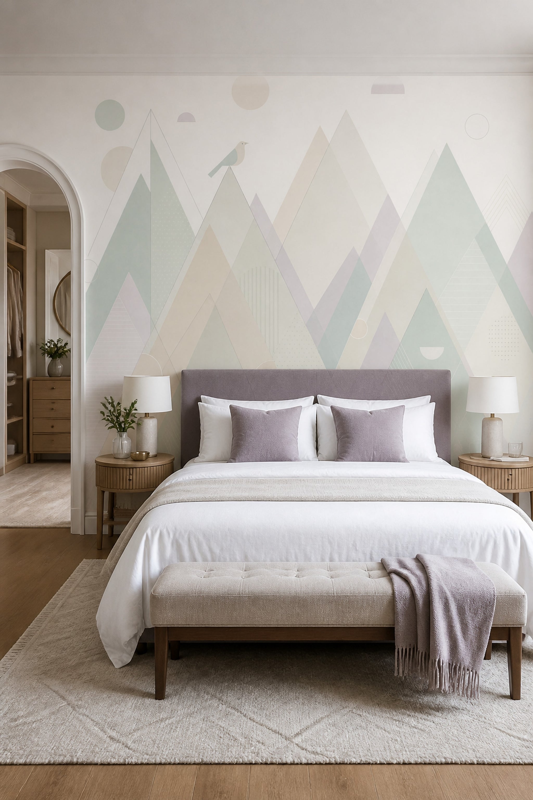 Pastel Mountains Wallpaper Geometric Landscape Scandinavian Removable Wall Decor
