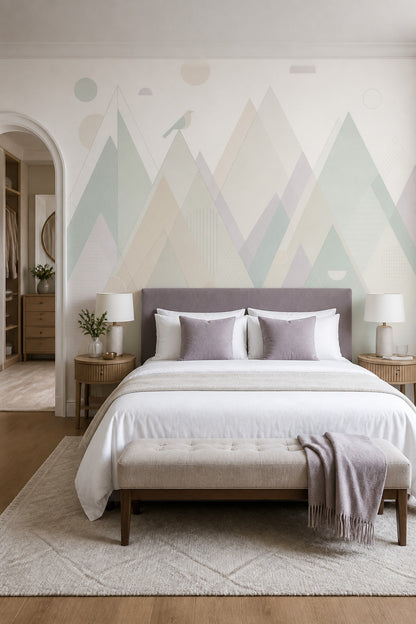 Pastel Mountains Wallpaper Geometric Landscape Scandinavian Removable Wall Decor