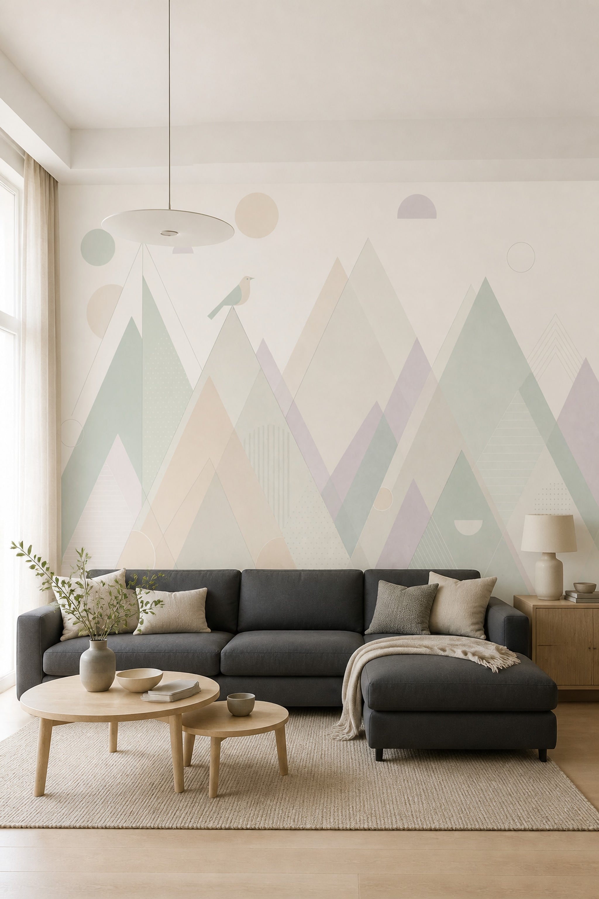 Pastel Mountains Wallpaper Geometric Landscape Scandinavian Removable Wall Decor