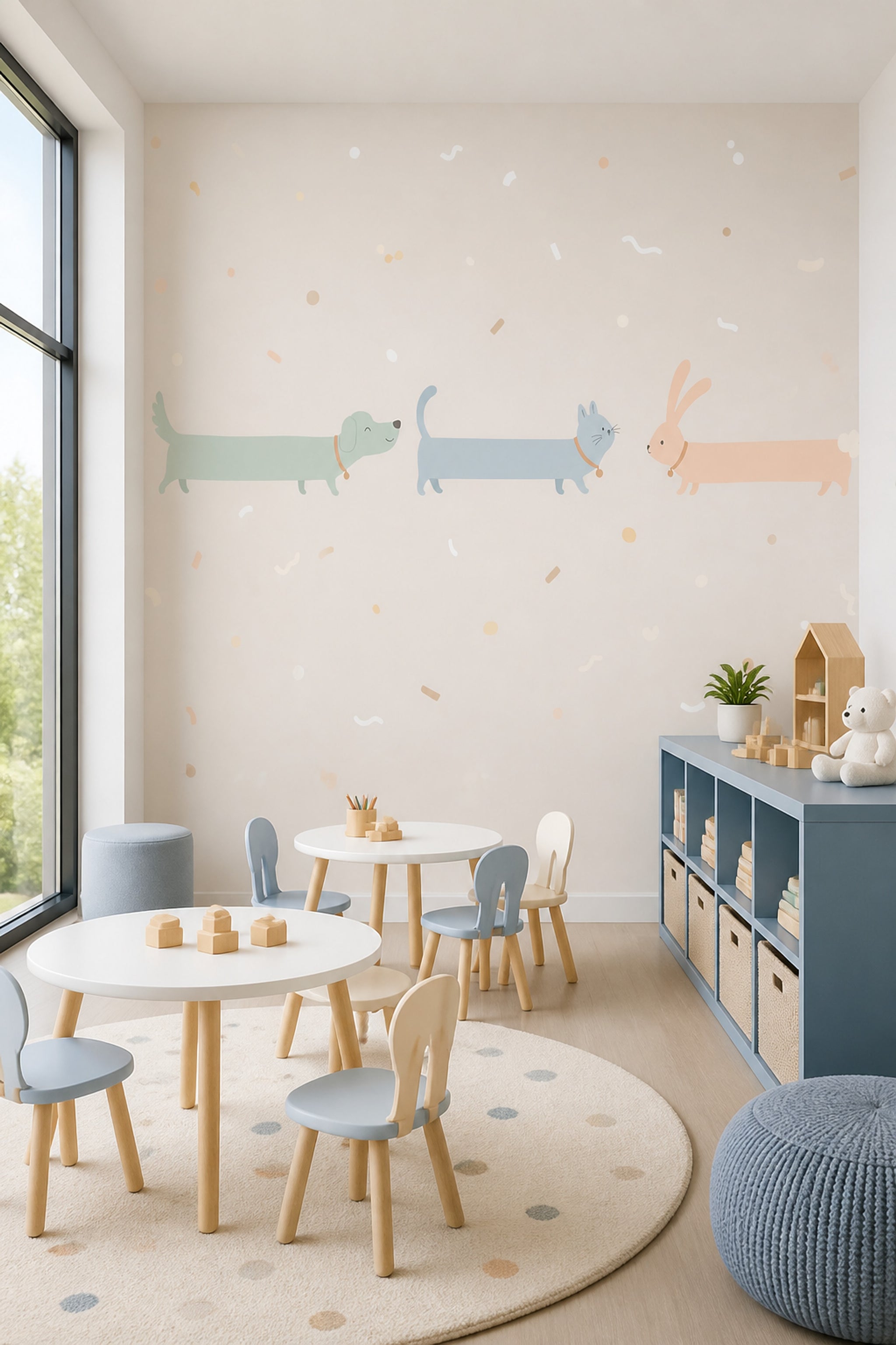 Pastel Animals Wallpaper Cartoon Dog Removable Nursery Wallpaper Wall Decor