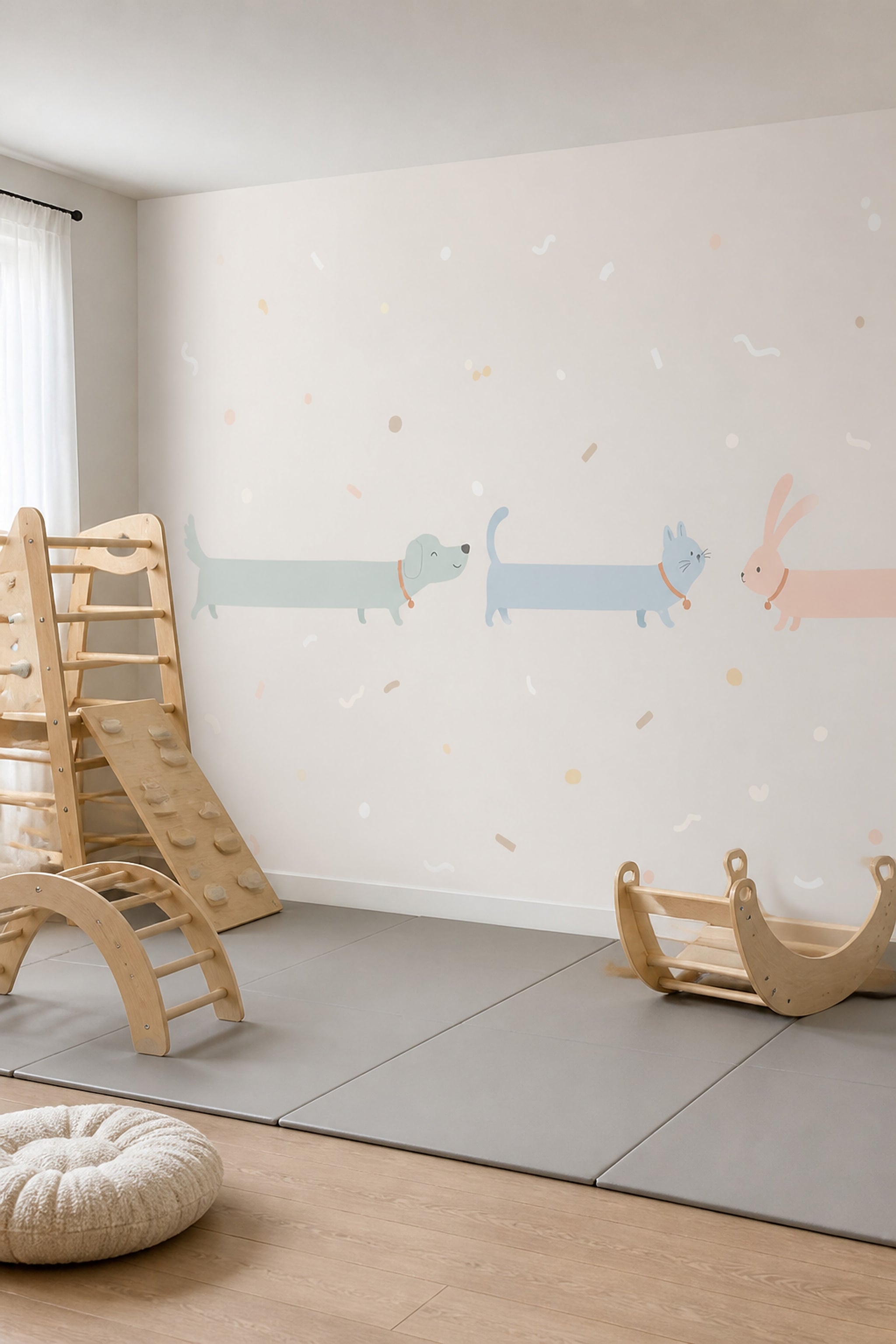 Pastel Animals Wallpaper Cartoon Dog Removable Nursery Wallpaper Wall Decor