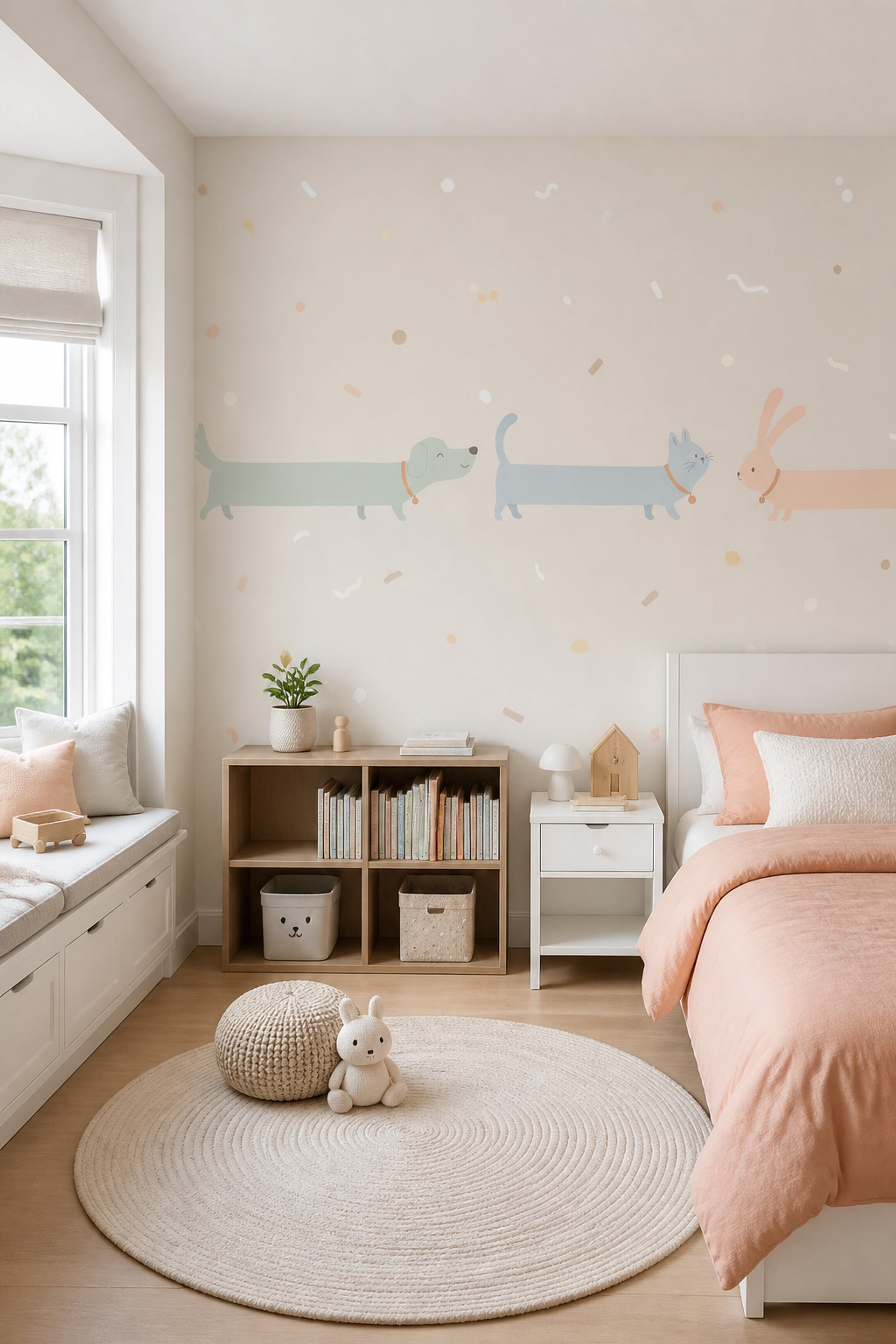 Pastel Animals Wallpaper Cartoon Dog Removable Nursery Wallpaper Wall Decor