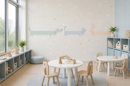 Pastel Animals Wallpaper Cartoon Dog Removable Nursery Wallpaper Wall Decor