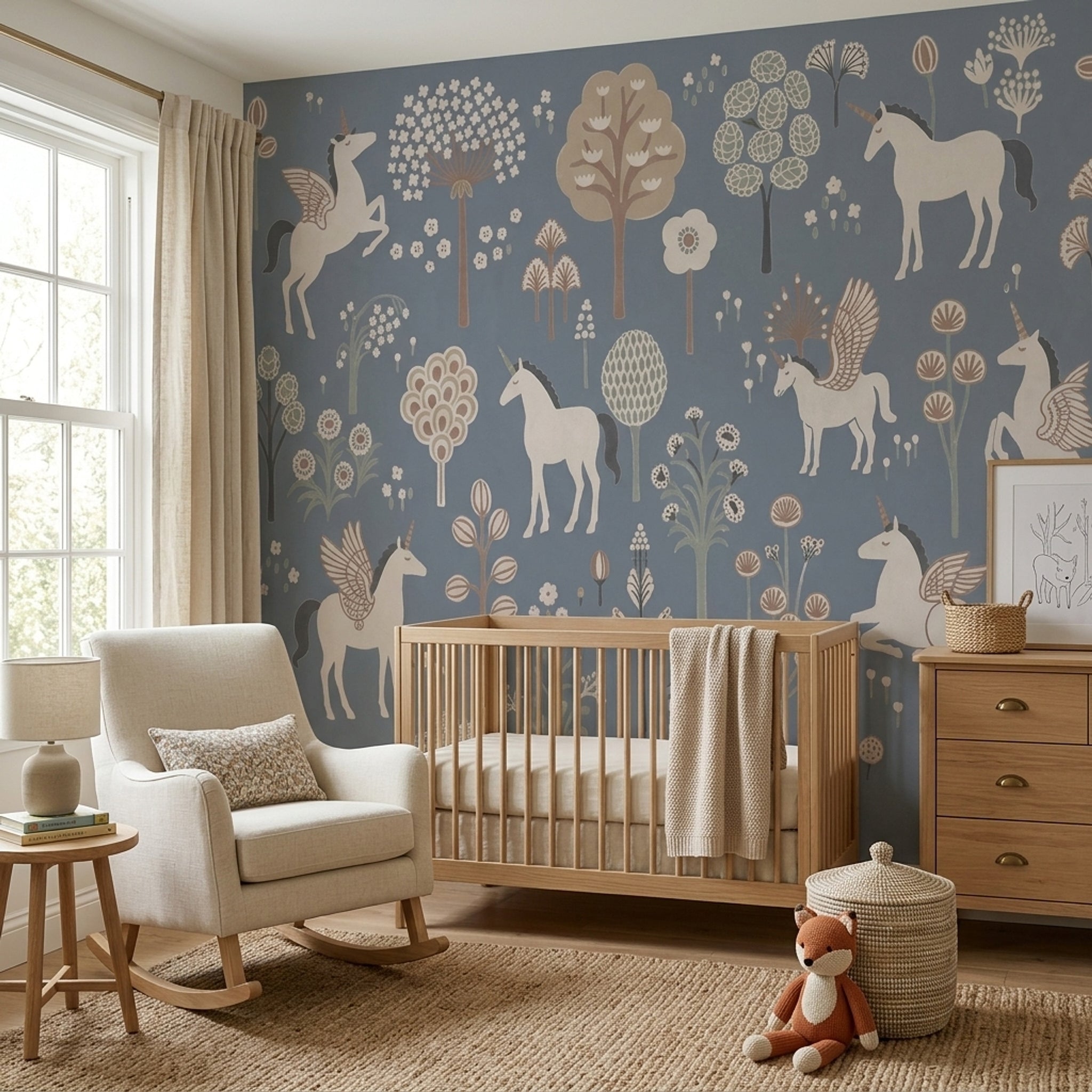 Winged Unicorn Wallpaper Floral Fantasy Garden Removable Wall Decor