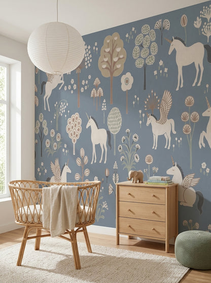 Winged Unicorn Wallpaper Floral Fantasy Garden Removable Wall Decor