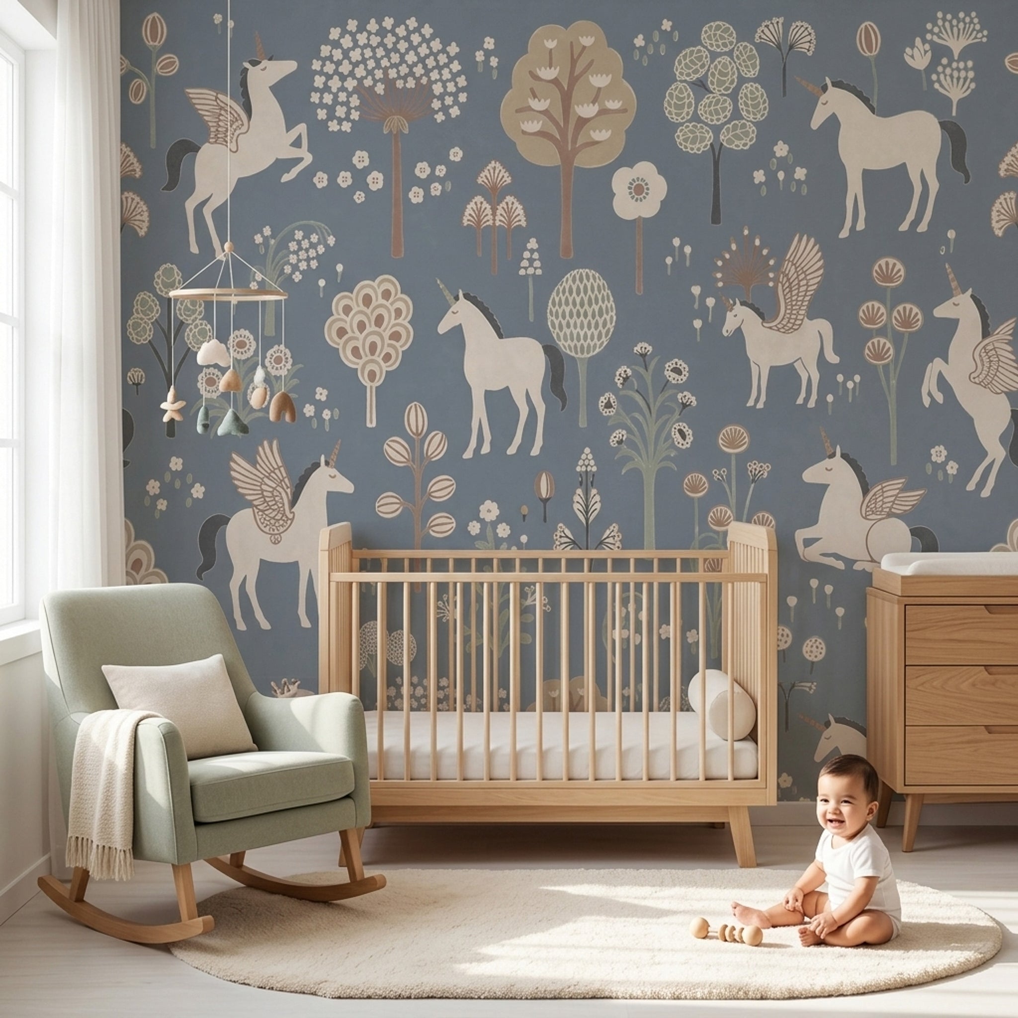 Winged Unicorn Wallpaper Floral Fantasy Garden Removable Wall Decor