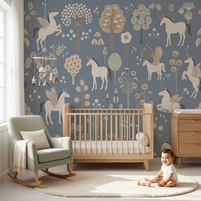 Winged Unicorn Wallpaper Floral Fantasy Garden Removable Wall Decor