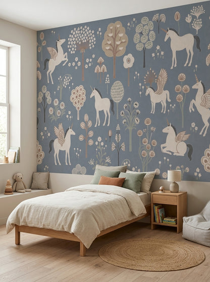 Winged Unicorn Wallpaper Floral Fantasy Garden Removable Wall Decor