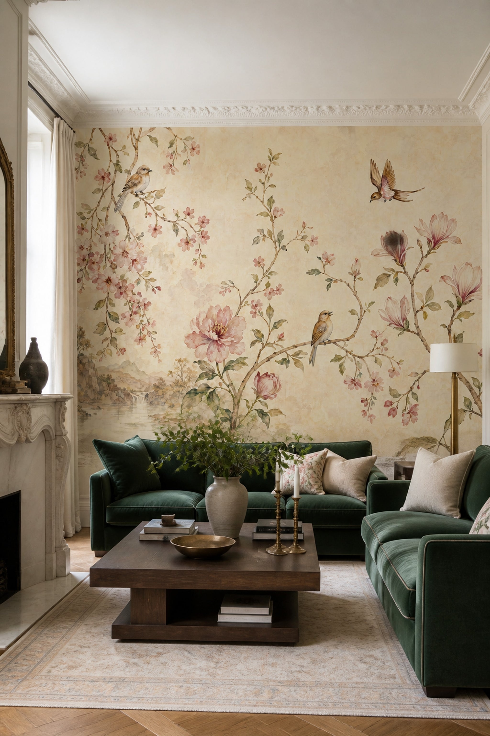 Scenic Landscape Wallpaper Muted Green Removable Wall Decor