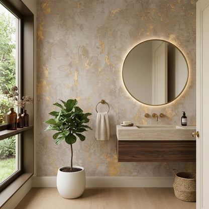 Textured Plaster Wallpaper Gold Metallic Concrete Wall Mural