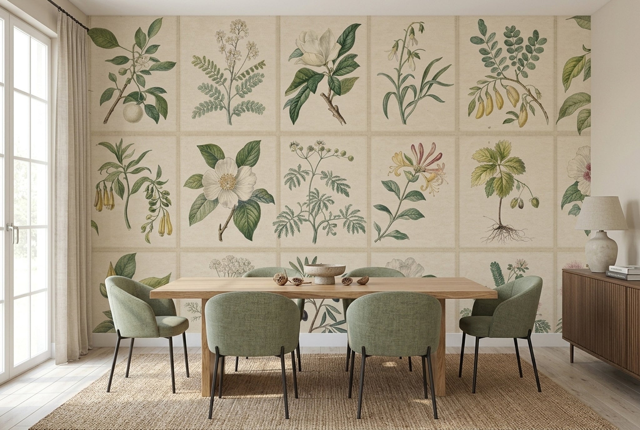 Herbarium Wallpaper Botanical Antique Parchment Removable Wall Decor
