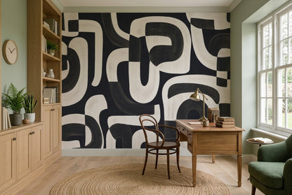 Black And Ivory Wallpaper Brushstroke Curved Lines Removable Wall Decor