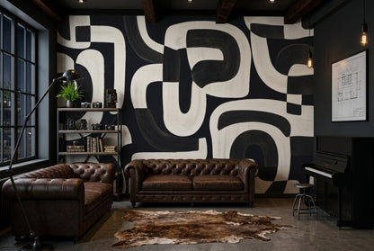 Black And Ivory Wallpaper Brushstroke Curved Lines Removable Wall Decor