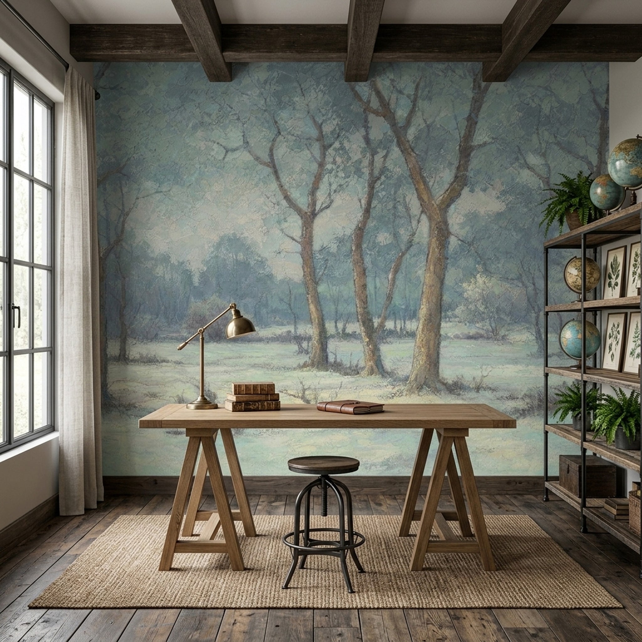 Winter Forest Wallpaper Snowy Landscape Removable Bare Trees Wall Decor