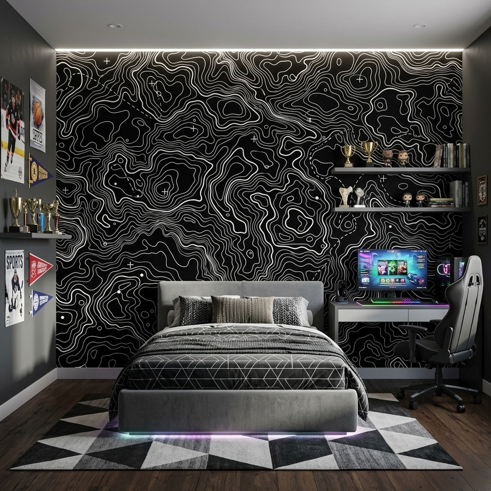 Topographic Map Wallpaper Solid Black Topographic Map Removable Wall Decor