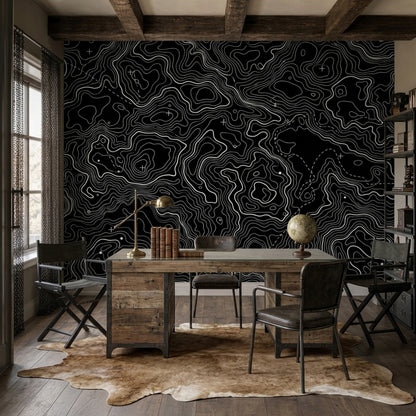 Topographic Map Wallpaper Solid Black Topographic Map Removable Wall Decor