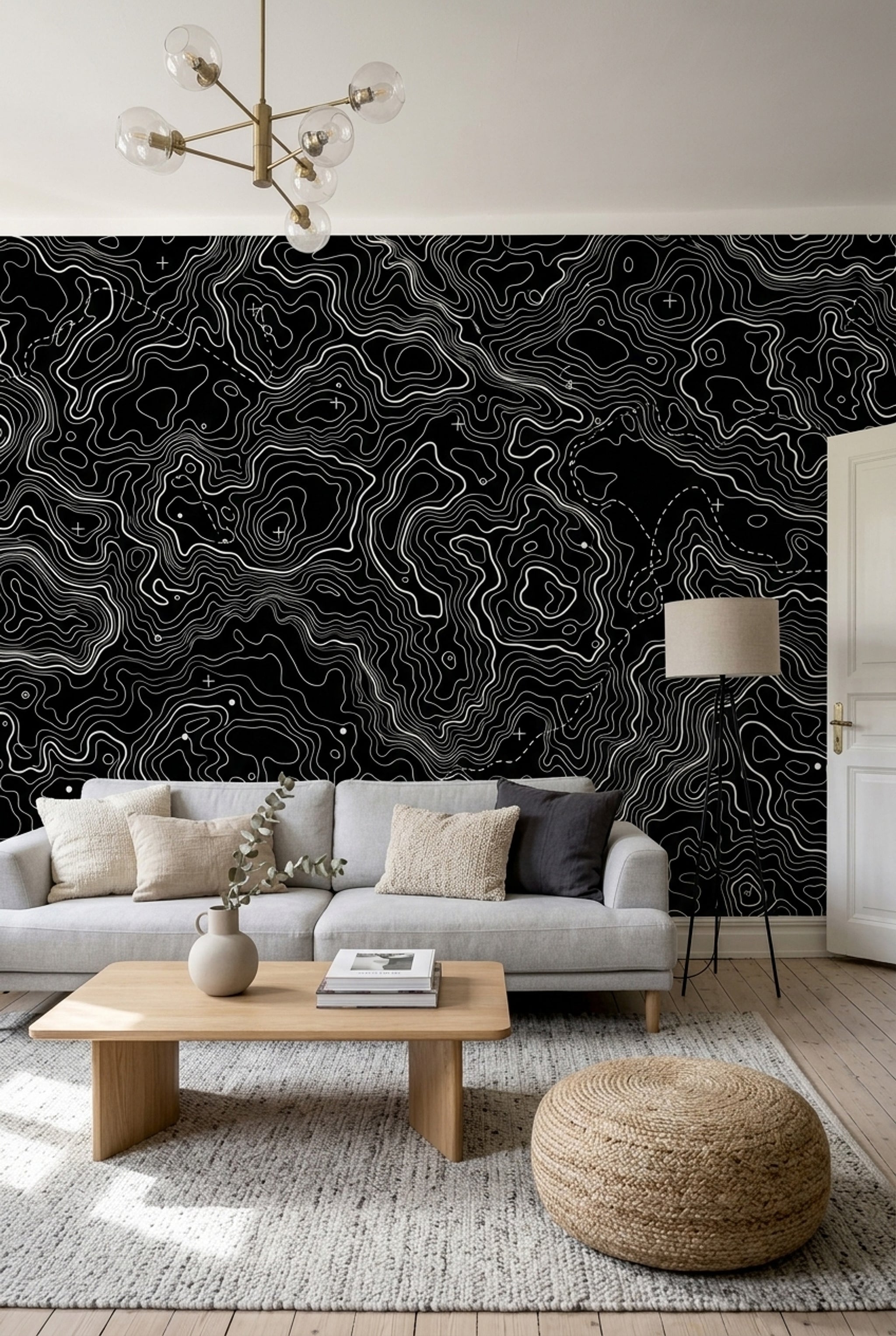 Topographic Map Wallpaper Solid Black Topographic Map Removable Wall Decor