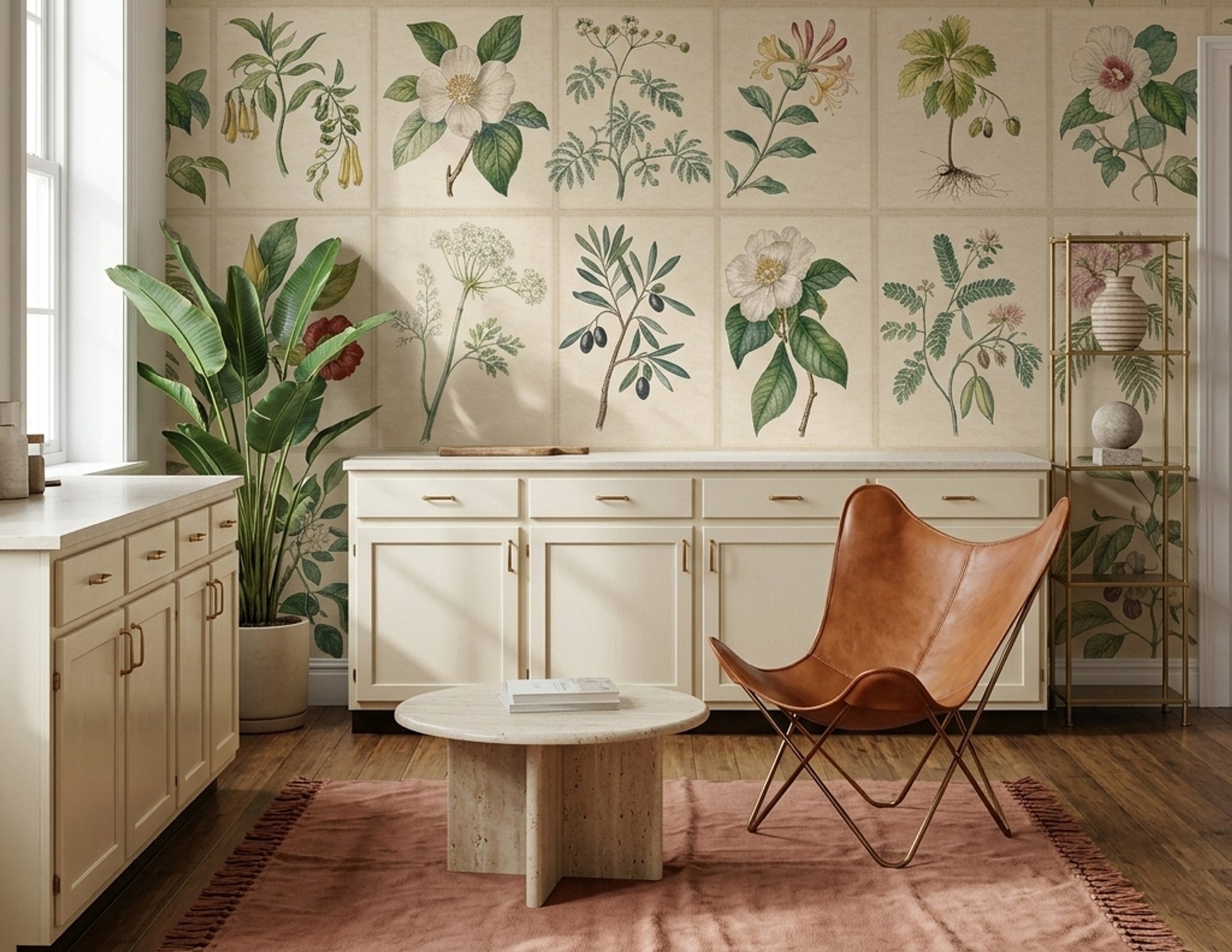 Herbarium Wallpaper Botanical Antique Parchment Removable Wall Decor