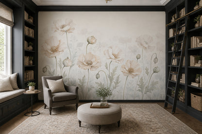 Poppy Flowers Wallpaper Floral Wallpaper Watercolor Flowers Wall Mural