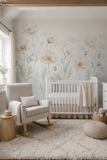 Poppy Flowers Wallpaper Floral Wallpaper Watercolor Flowers Wall Mural