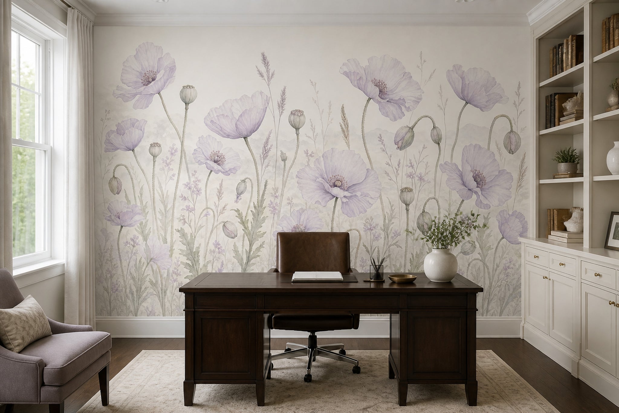Watercolor Wallpaper Poppies Removable Wildflower Meadow Wall Decor