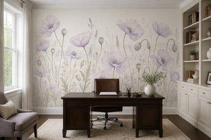 Watercolor Wallpaper Poppies Removable Wildflower Meadow Wall Decor