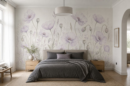 Watercolor Wallpaper Poppies Removable Wildflower Meadow Wall Decor