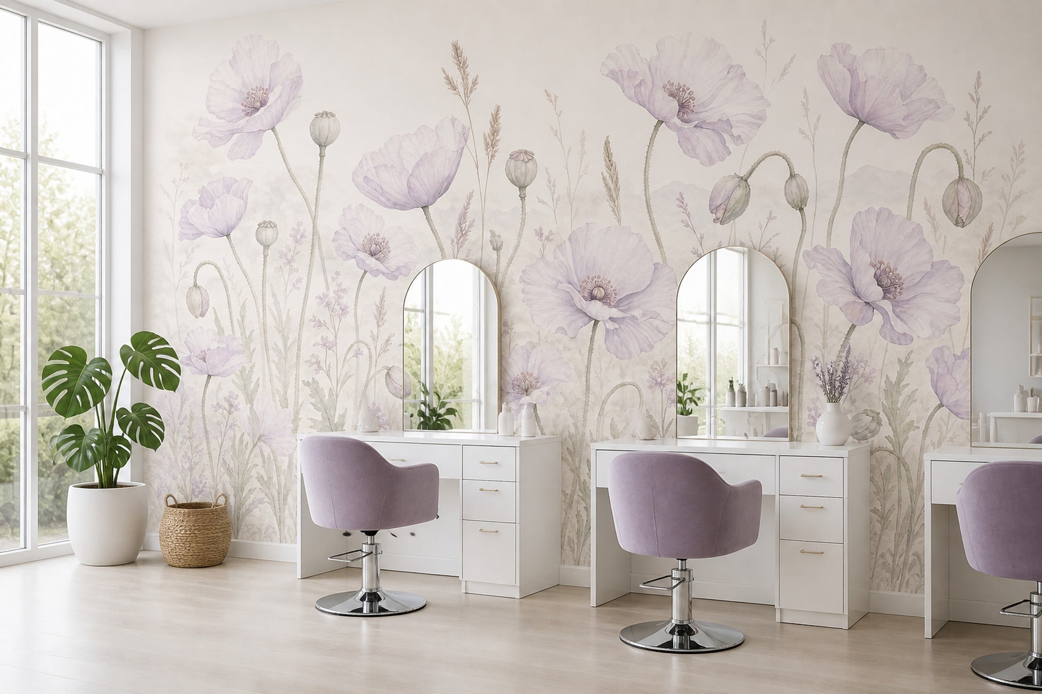 Watercolor Wallpaper Poppies Removable Wildflower Meadow Wall Decor