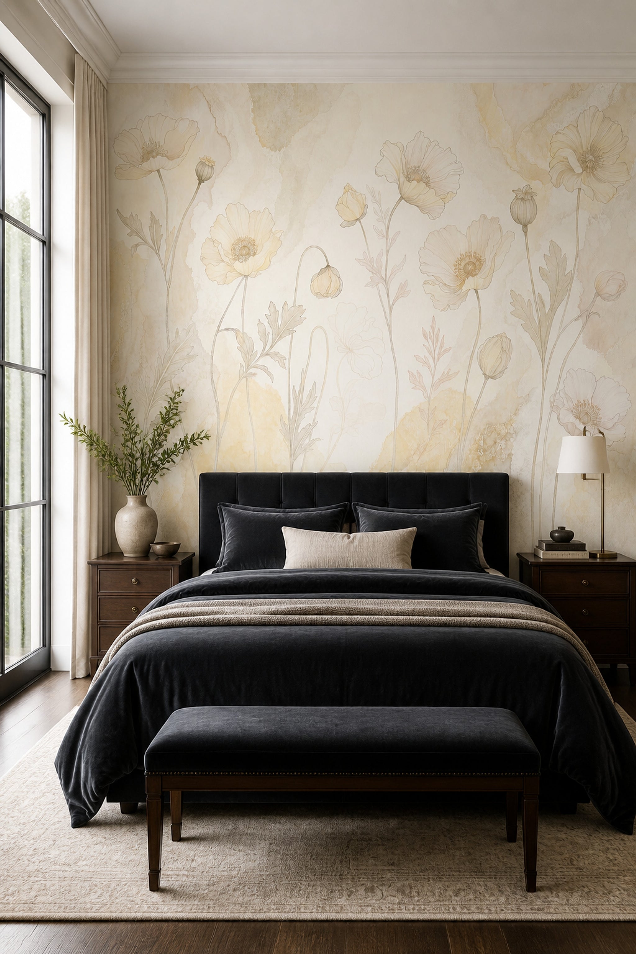 Botanical Wallpaper Poppies Watercolor Removable Wall Decor