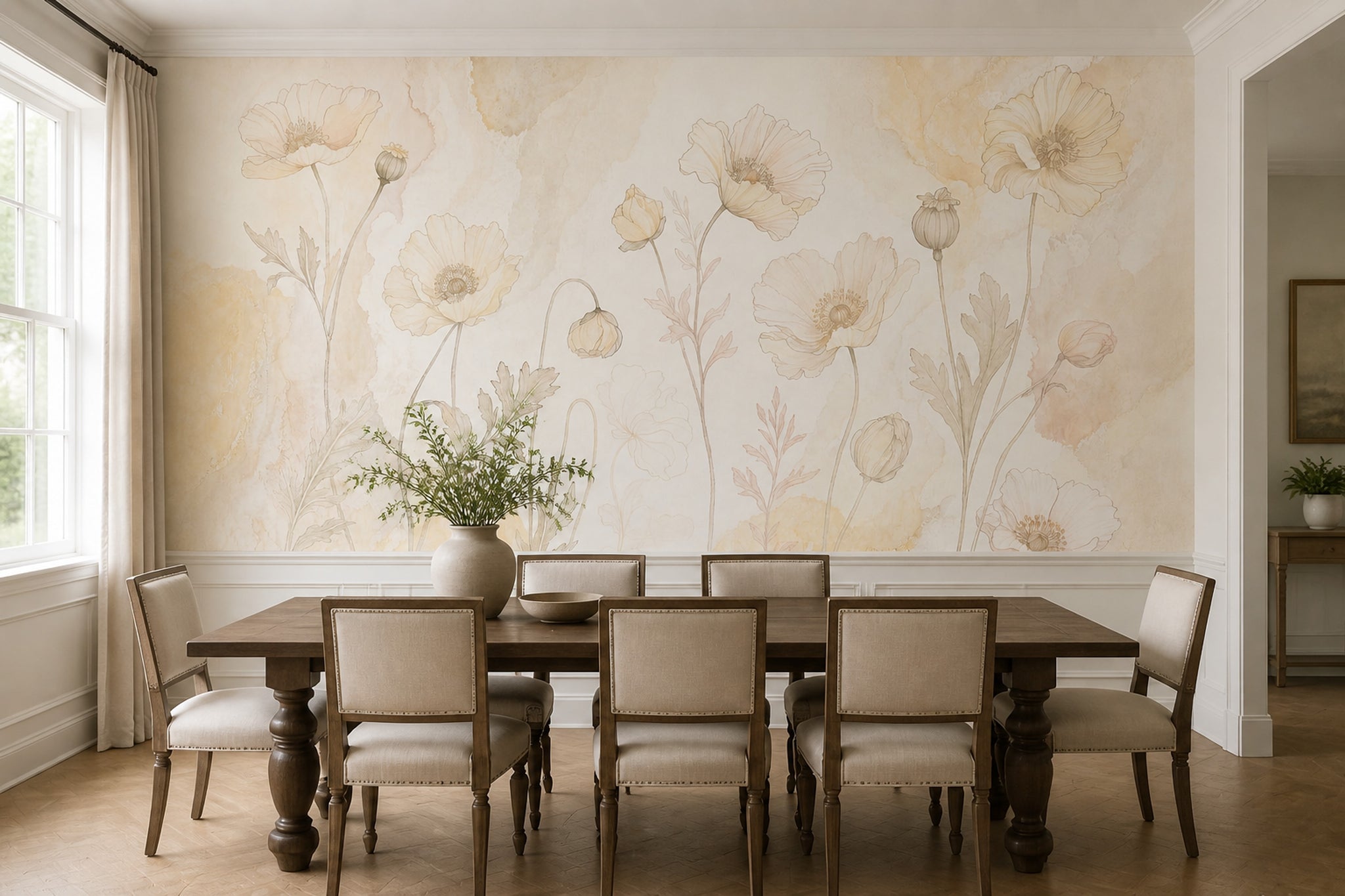 Botanical Wallpaper Poppies Watercolor Removable Wall Decor