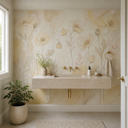Botanical Wallpaper Poppies Watercolor Removable Wall Decor
