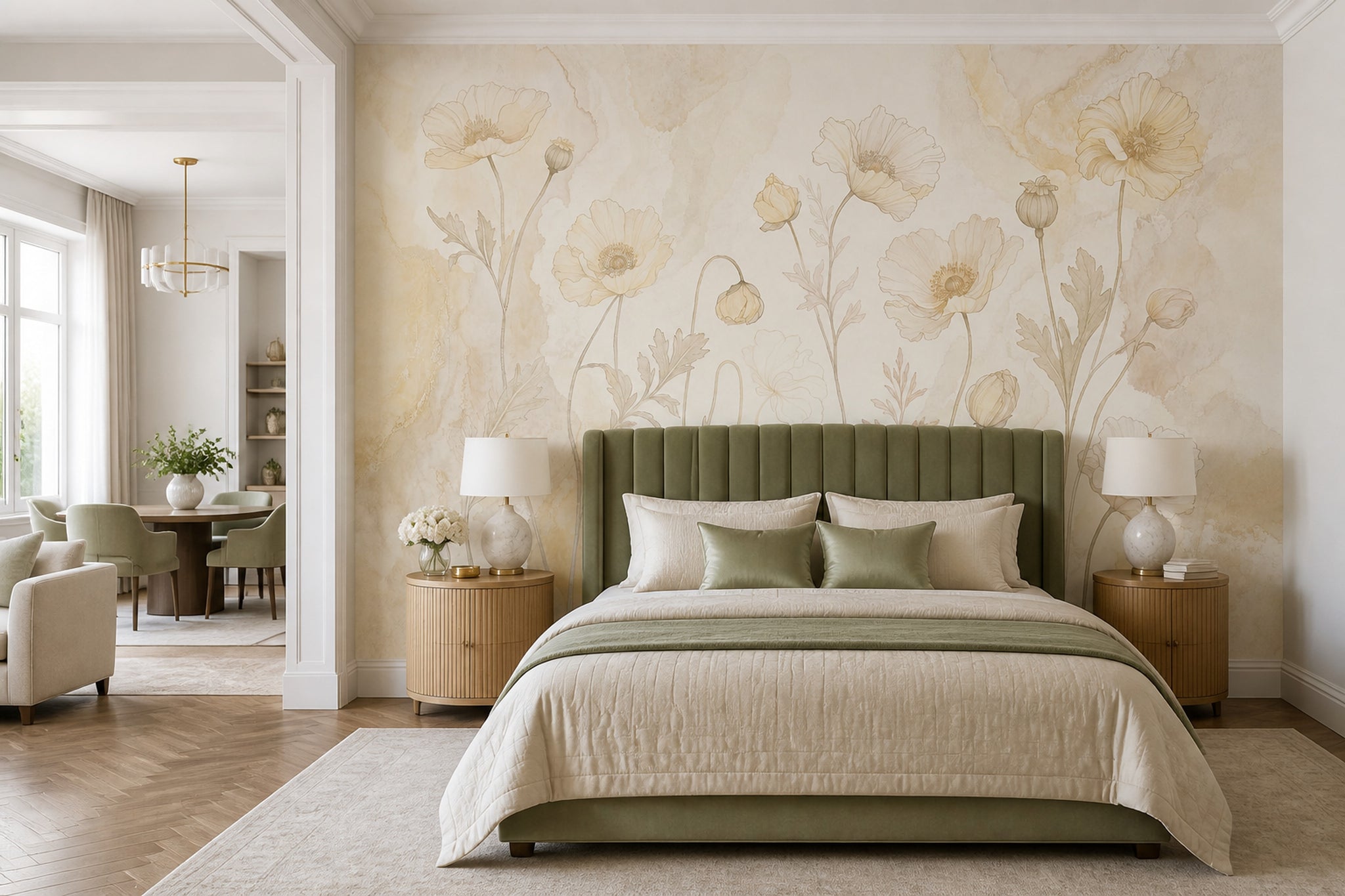 Botanical Wallpaper Poppies Watercolor Removable Wall Decor