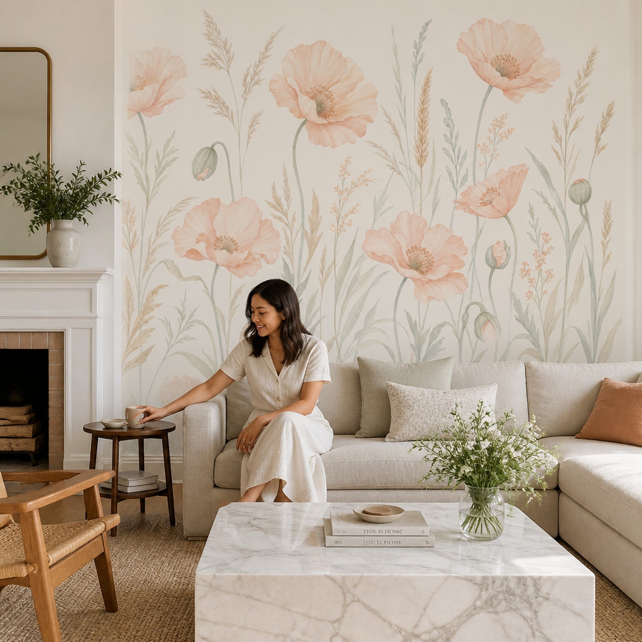 Meadow Flowers Wallpaper Wildflower Removable Botanical Wall Decor