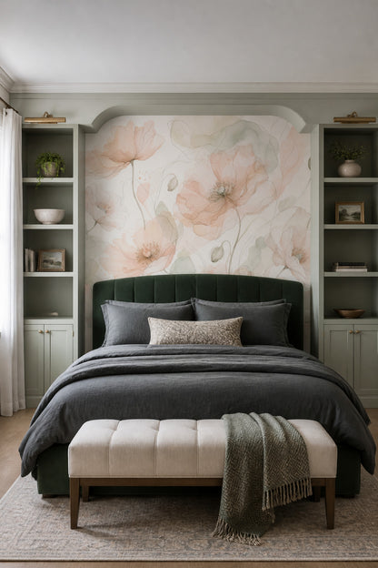Poppy Flowers Wallpaper Botanical Removable Ivory Background Wall Decor
