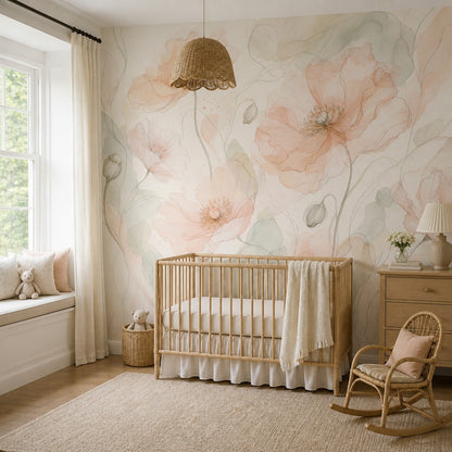 Poppy Flowers Wallpaper Botanical Removable Ivory Background Wall Decor