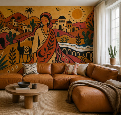 Desert Landscape Wallpaper Bohemian Mediterranean Village Removable Wall Decor