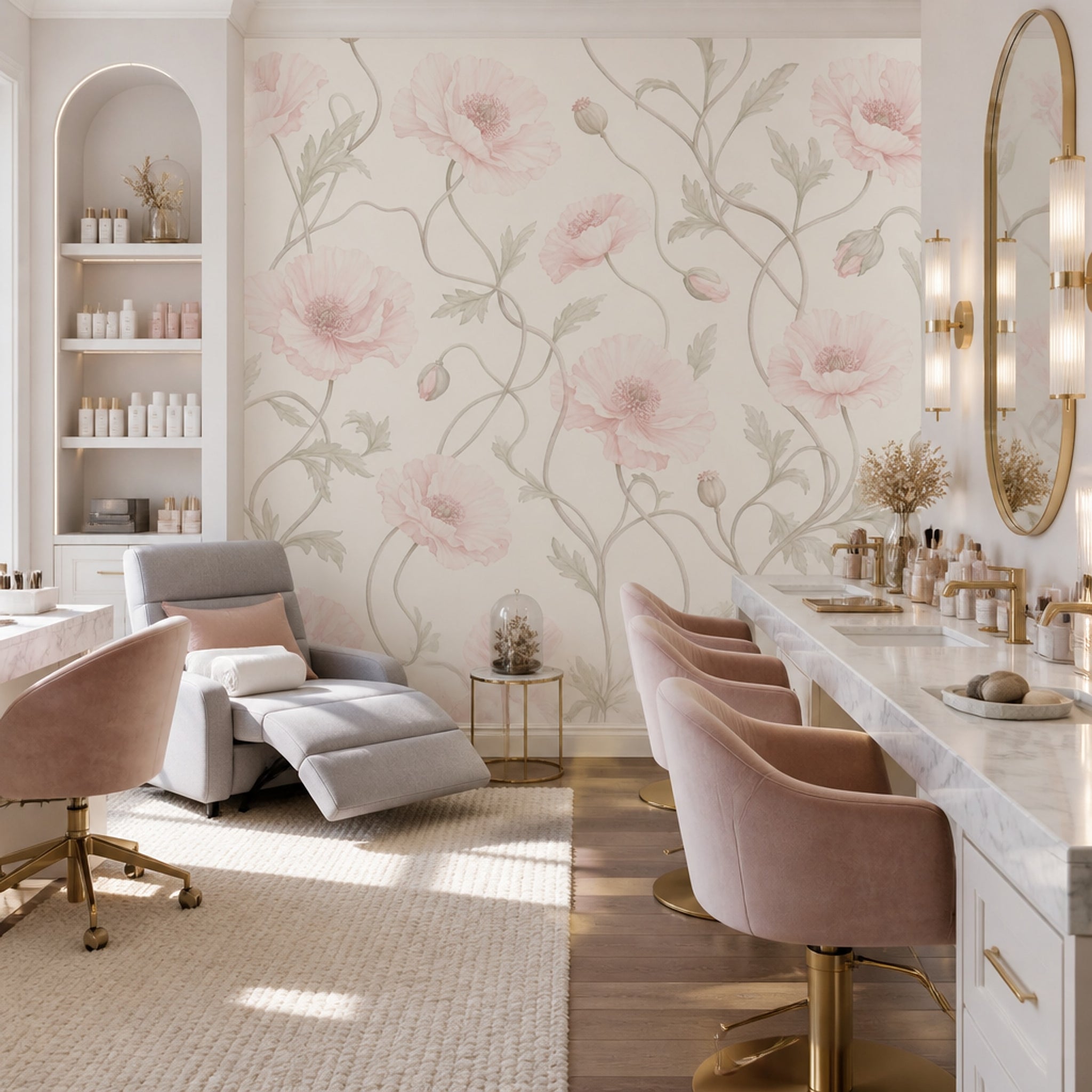 Poppies Wallpaper Blush Pink Vintage Garden Wall Mural