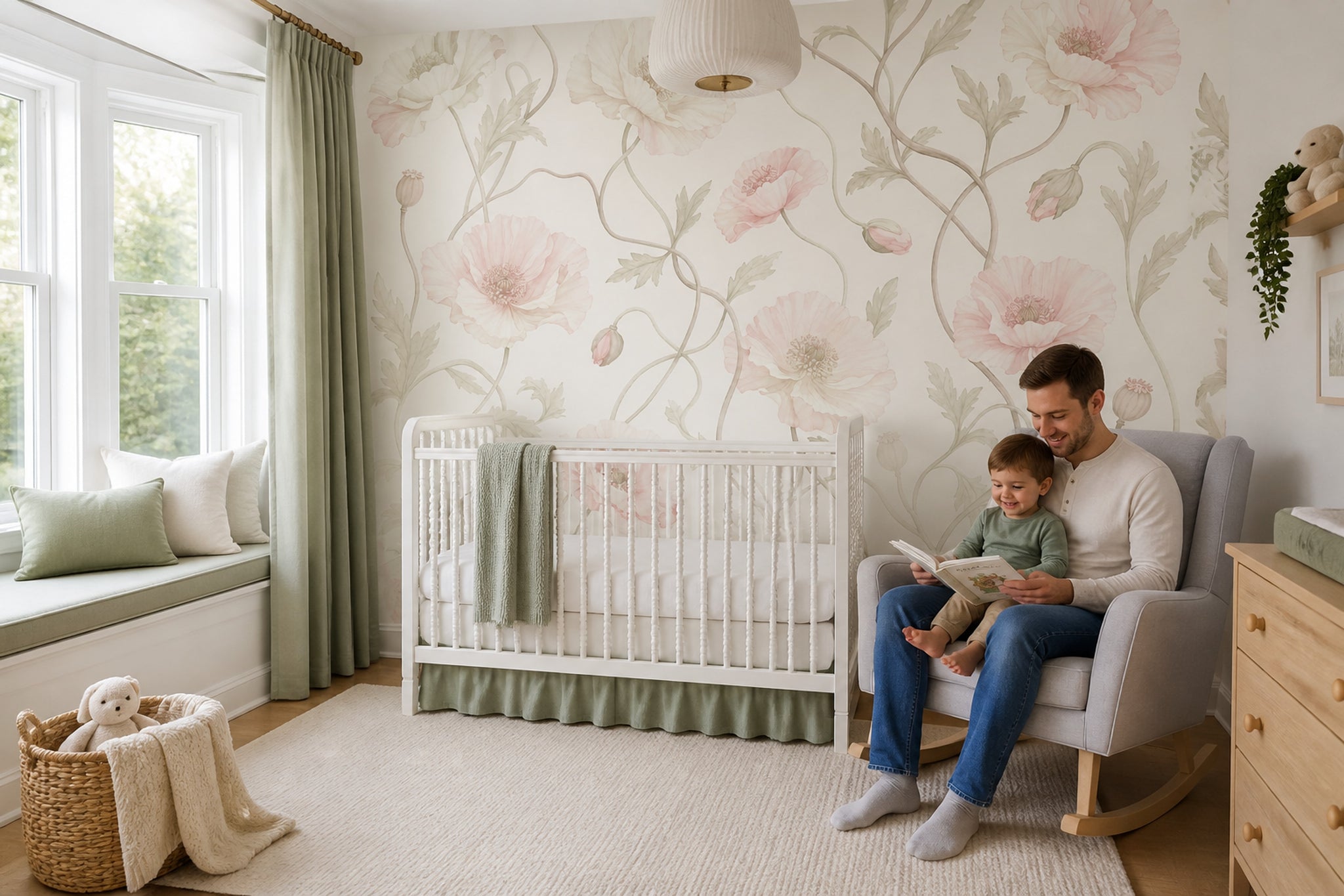 Poppies Wallpaper Blush Pink Vintage Garden Wall Mural