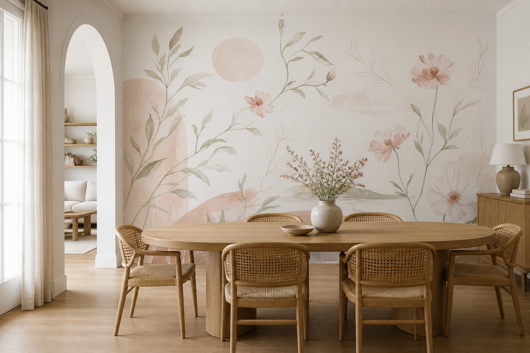 Watercolor Wallpaper Blush Pink Removable Botanical Wall Decor